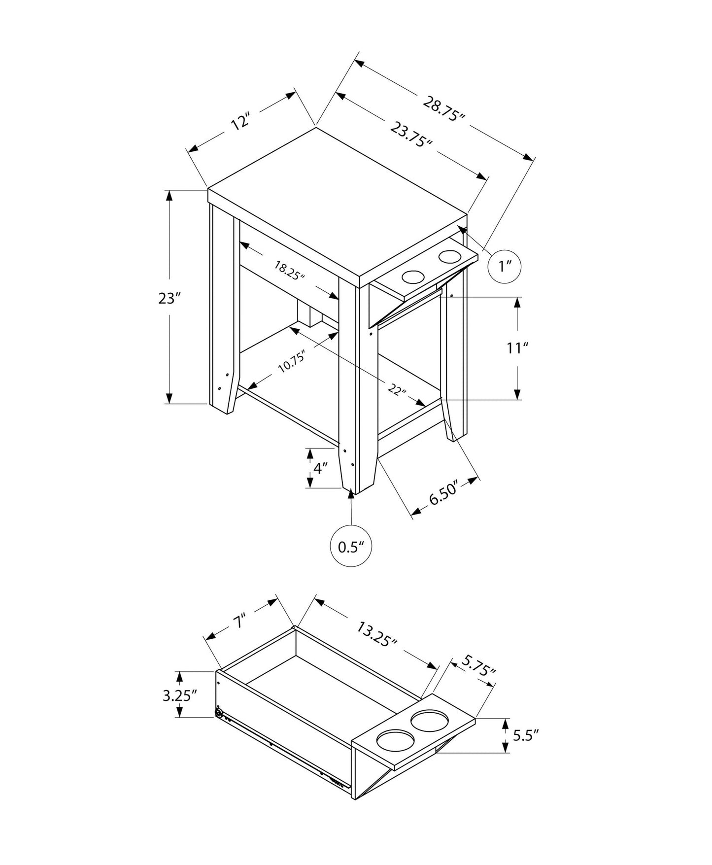 23" Brown Wood End Table With Shelf-8