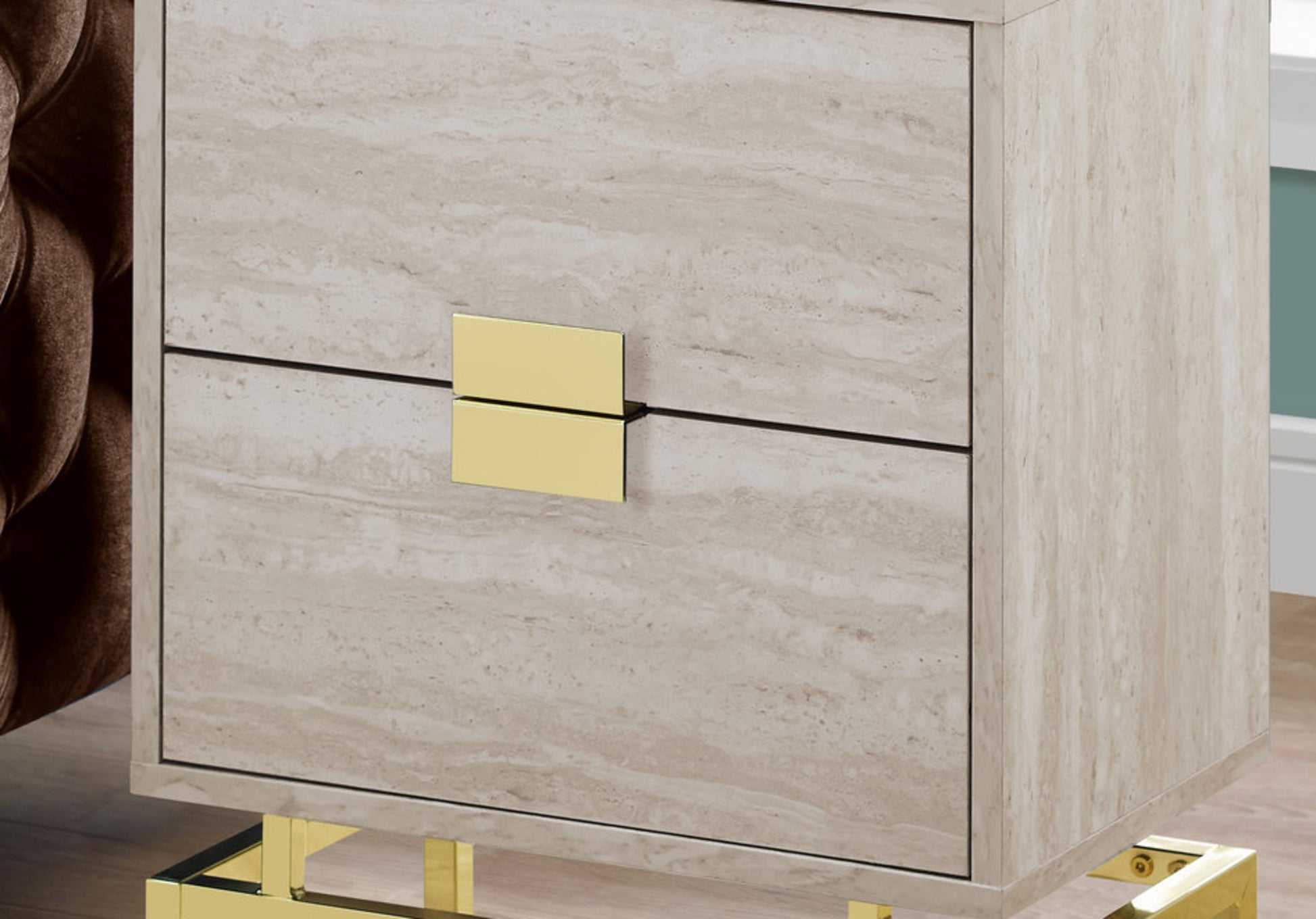 24" Gold And Beige End Table With Two Drawers-5
