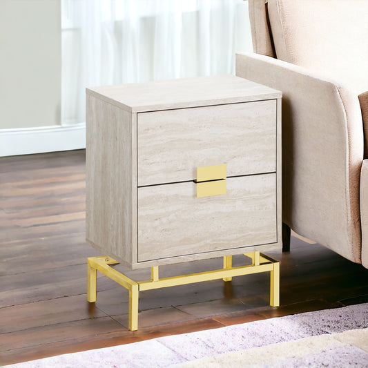 24" Gold And Beige End Table With Two Drawers-0
