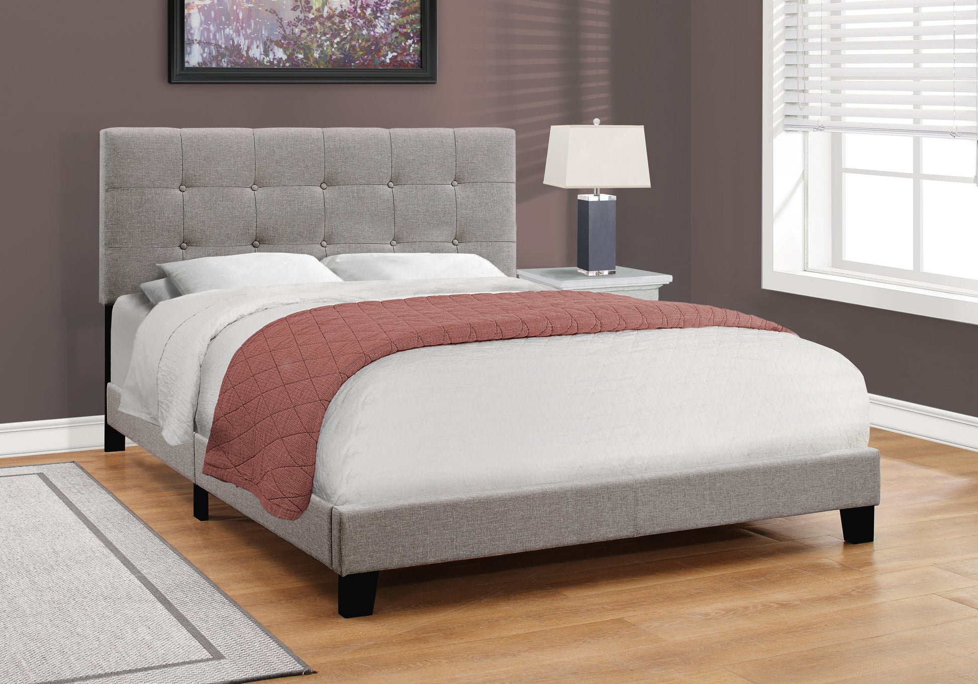 Gray Queen Tufted Upholstered Bed Frame-6