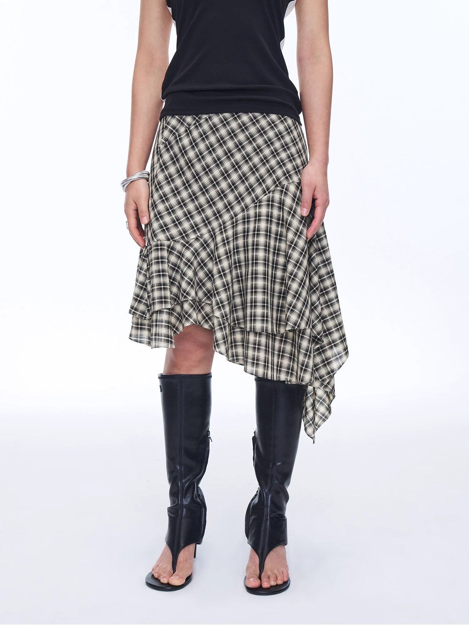 Tencel acetate plaid irregular A-line skirt"Full-level ballet"-1