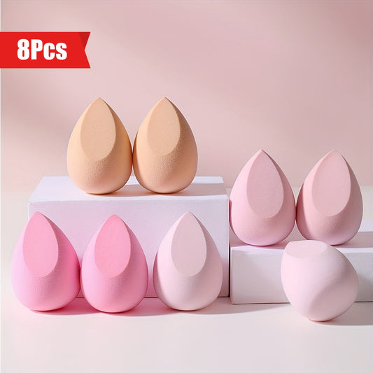 8pcs Pink Makeup Sponges For Blending Liquid Foundations Powders & Creams, Flawless Professional Streak Free Application, Ideal For Makeup Beginner Artist