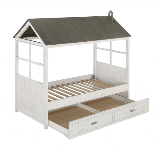 Twin White Two Drawers Bed-0