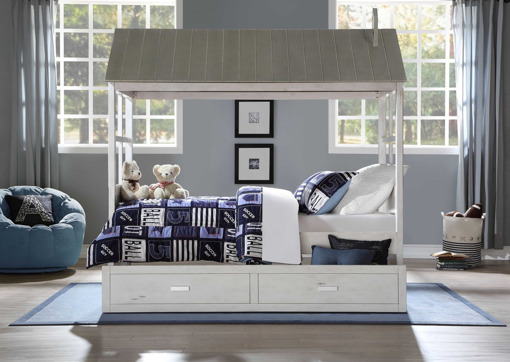 Twin White Two Drawers Bed-5