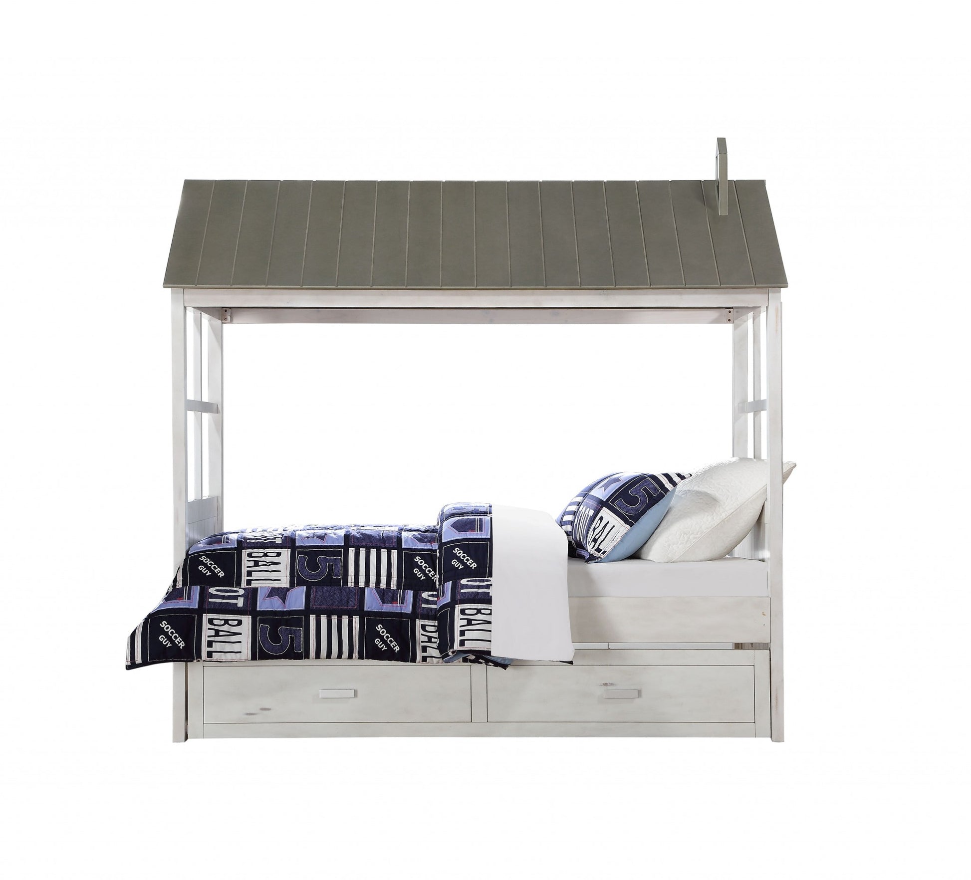 Twin White Two Drawers Bed-2