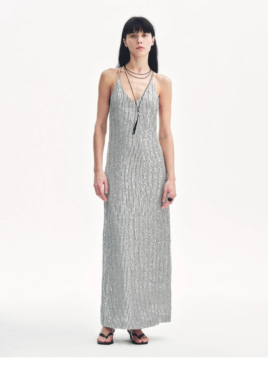 Linen Sequin Embroidery Dress Summer"Galaxy Trace"-0