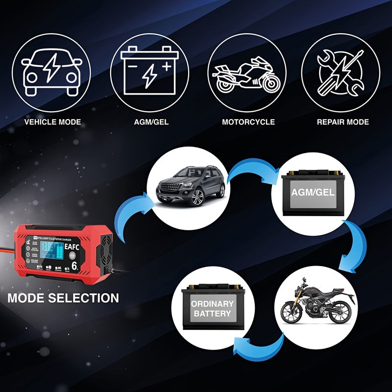 Car Battery Charger, 12V 6A Smart Battery Trickle Charger Auto 12V 24V Battery Maintainer for Car Truck Motorcycle Lawn Mower Marine Lead Acid Battery