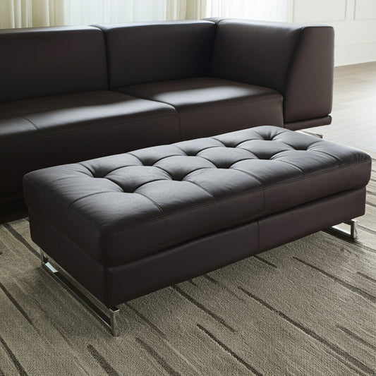 63" Brown and Silver Faux Leather Tufted Ottoman-0