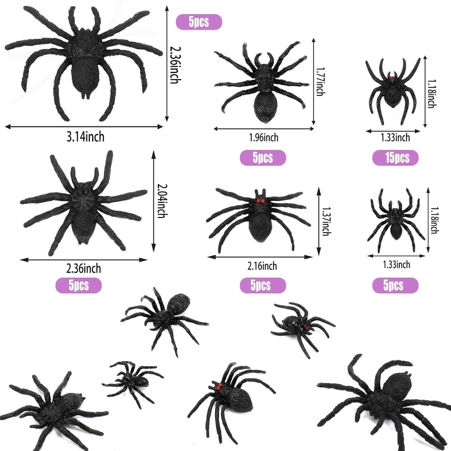 Plastic Spiders, 40 PCS Black Realistic Plastic Fake Scary Spiders Halloween Prank Props Halloween Spider Large And Small Fake Spider-Cannot Be Listed On Amazon Platform