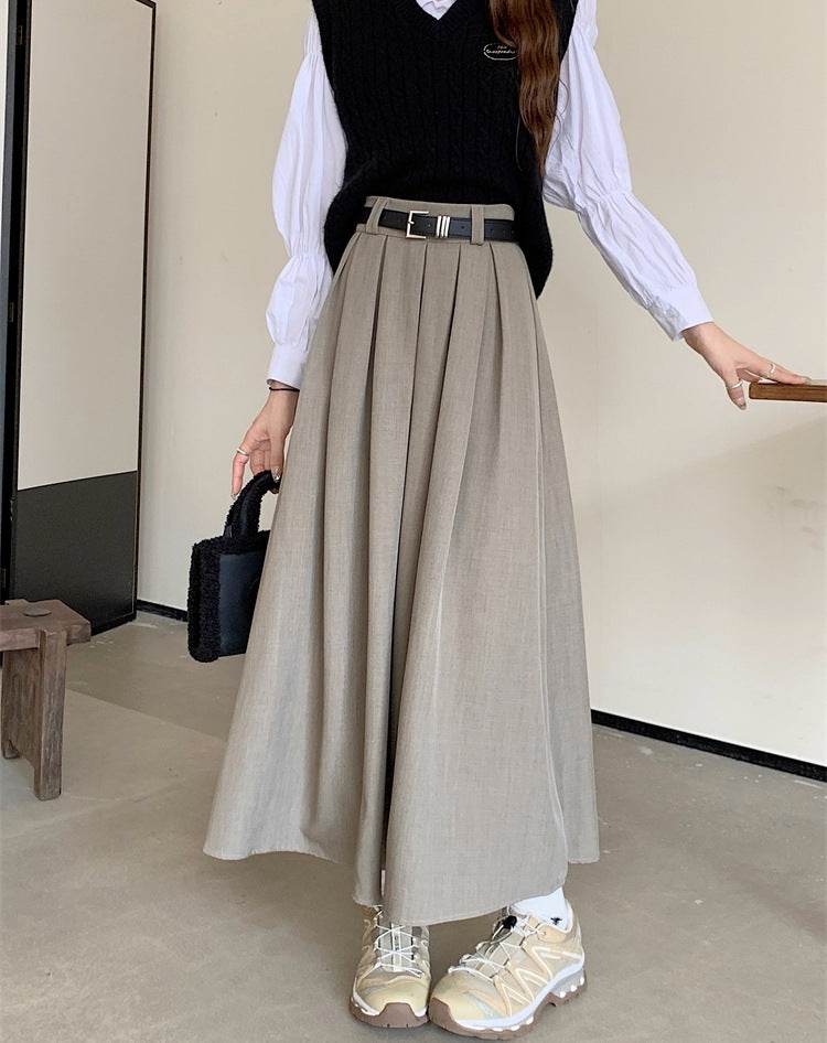 Women's All-matching Slim Fit Temperament Pleated Maxi Skirt