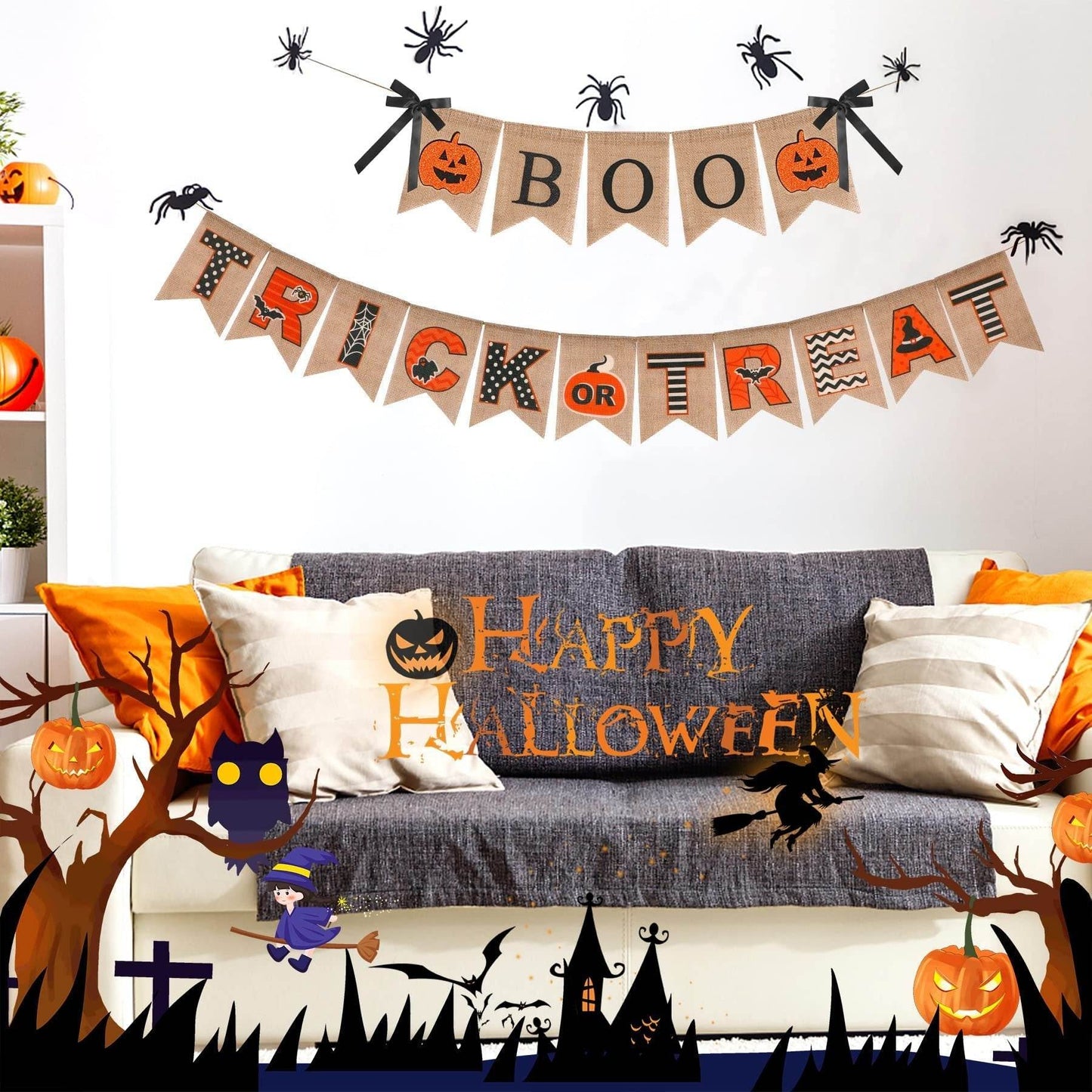 Halloween Burlap Banner Halloween Party Mantel Wall Hanging Supplies For Home Farmhouse Patio