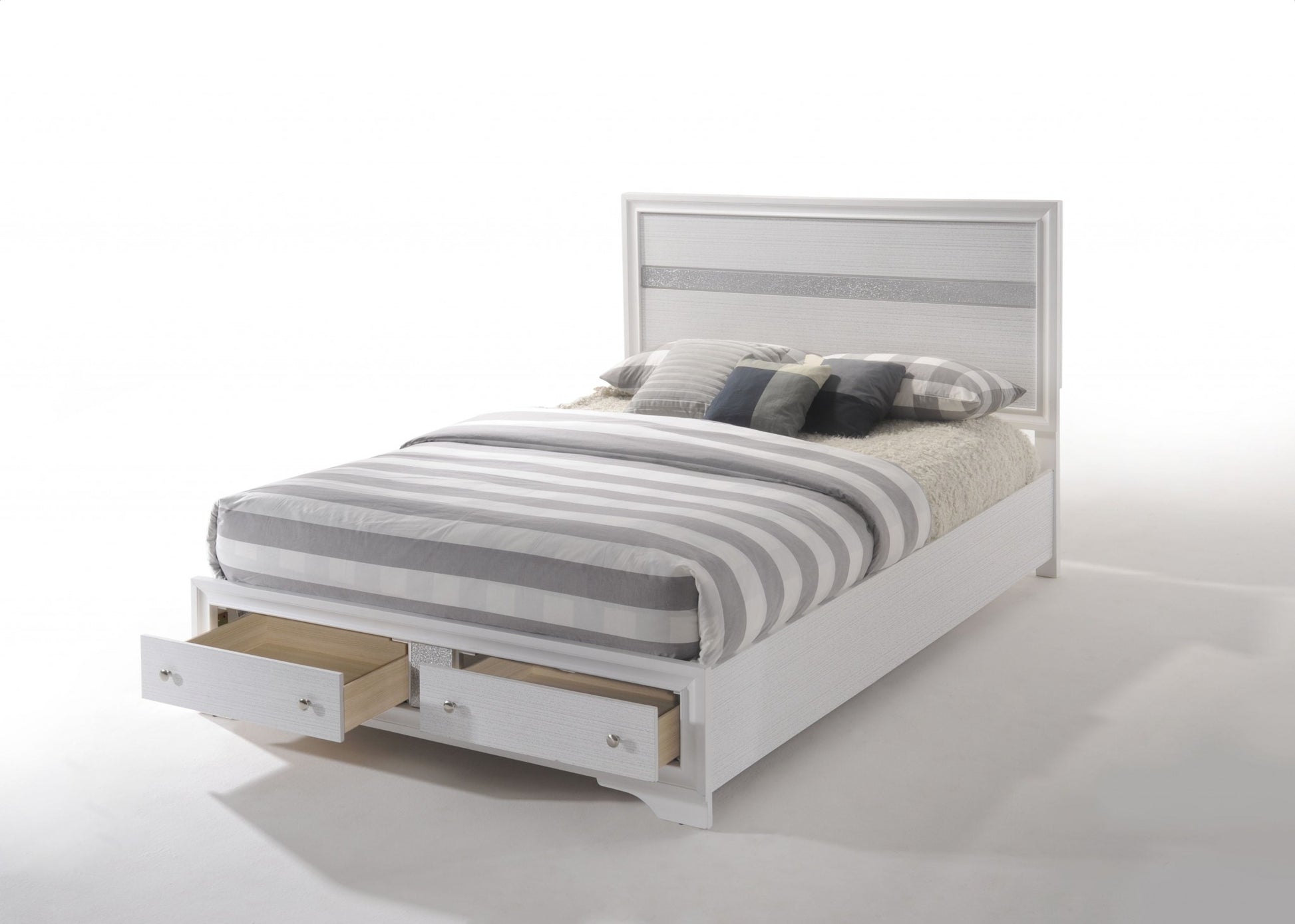 White and Gray Wood Queen With Two Drawers Bed Frame-3