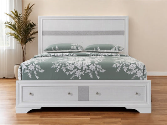 White and Gray Wood Queen With Two Drawers Bed Frame-0