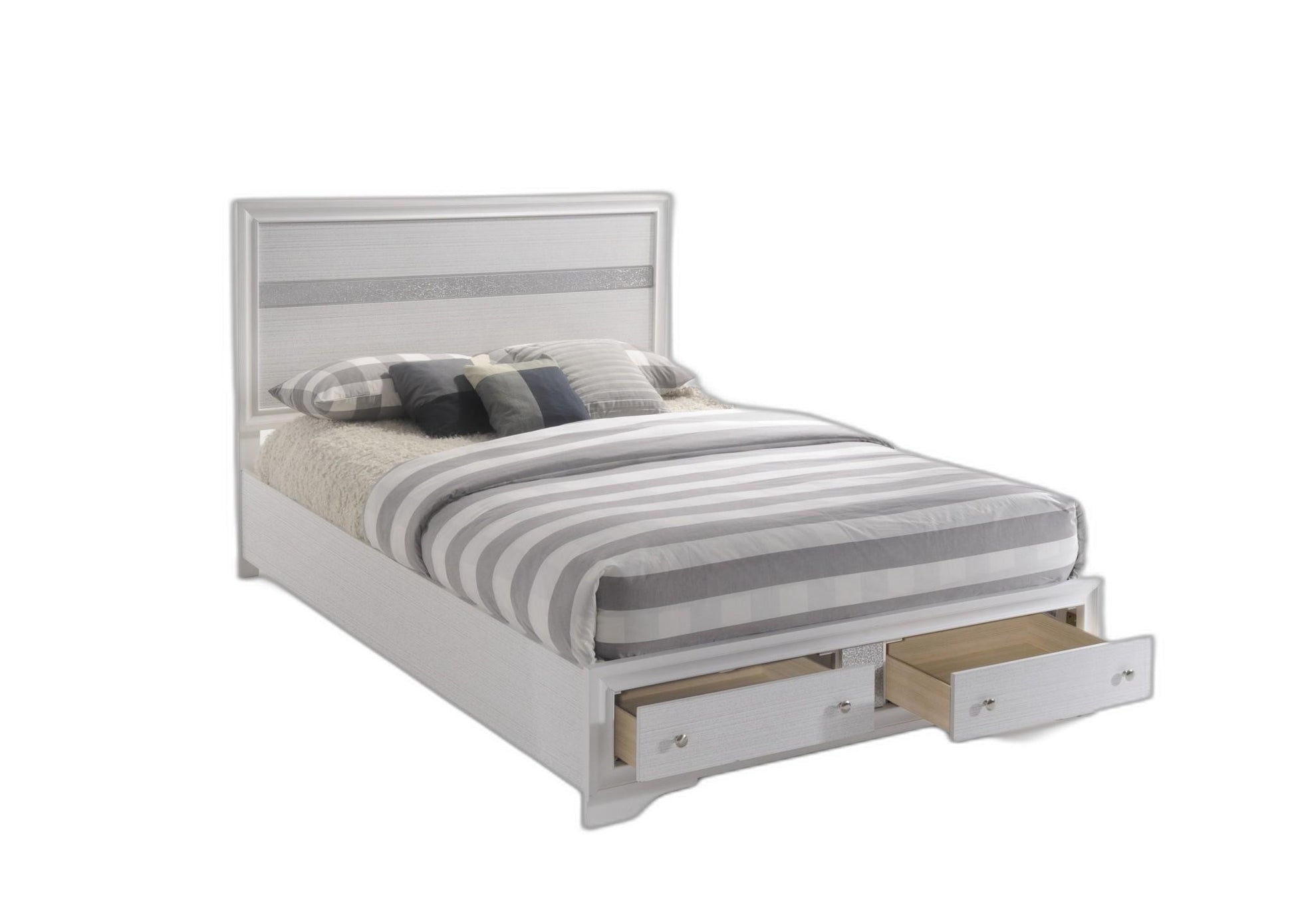 White and Gray Wood Queen With Two Drawers Bed Frame-1