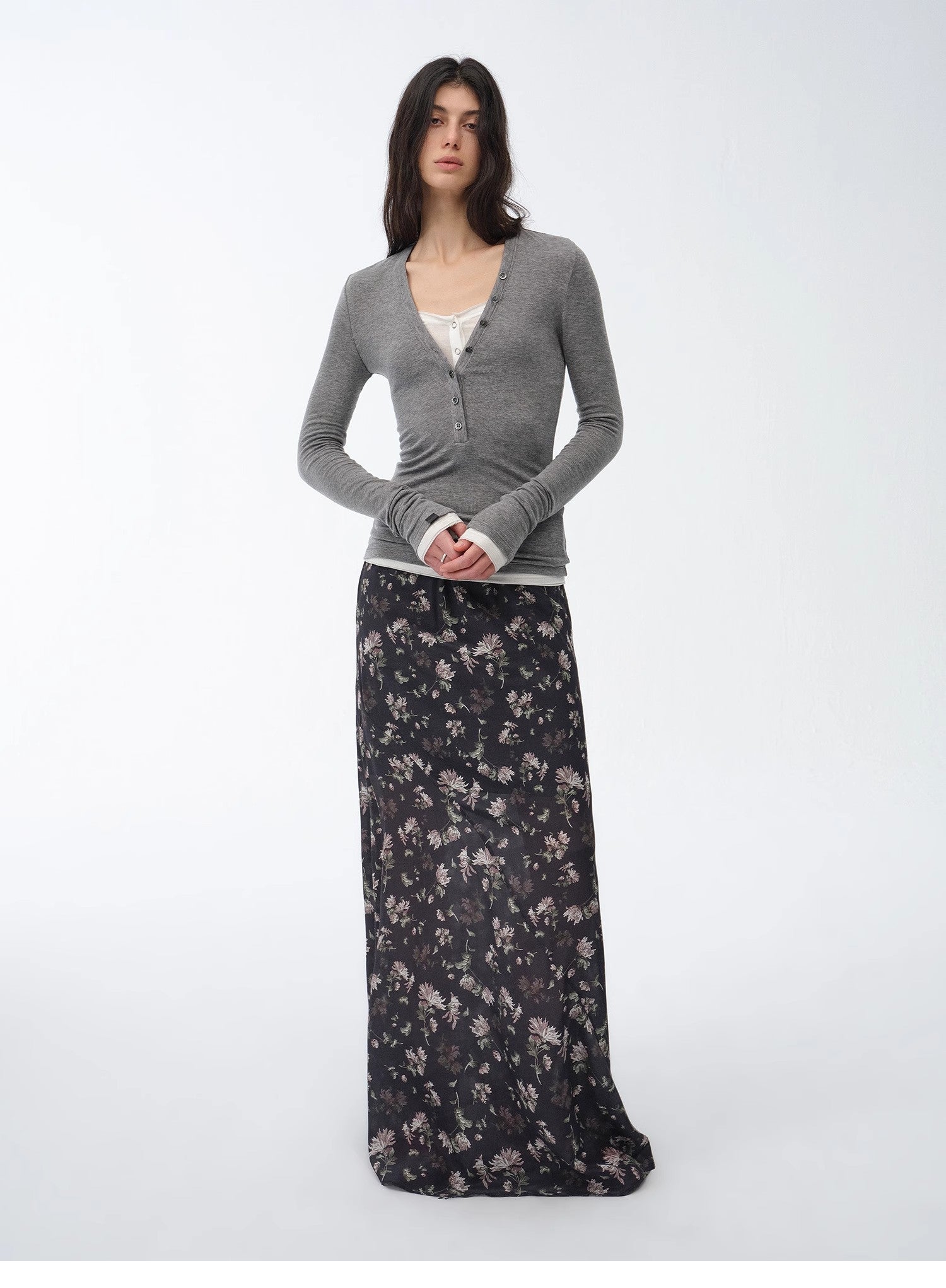 "Gallery Dusse" Vintage Print Straight Draped Skirt-4