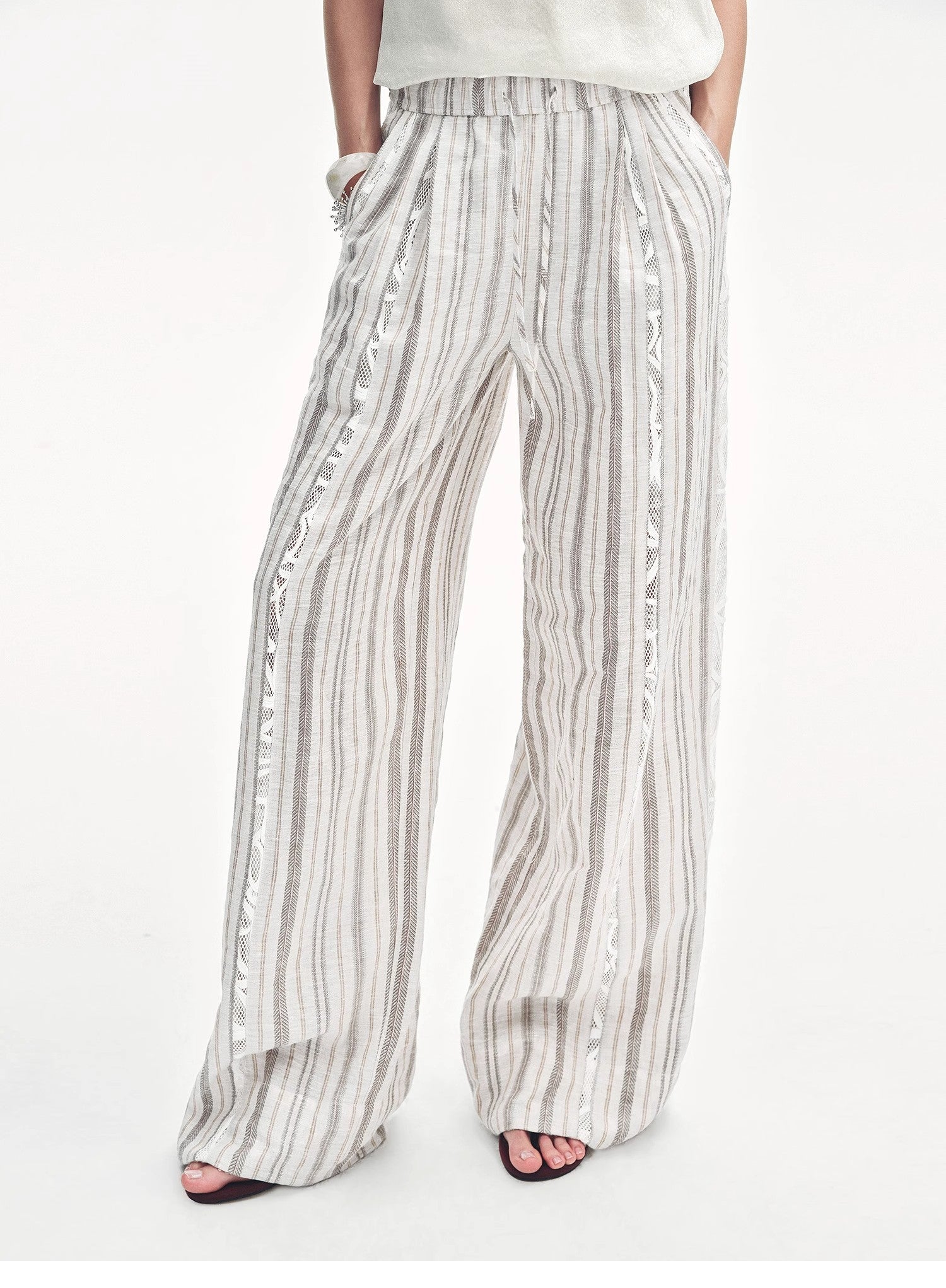 Linen Vertical Stripe Drape Wide Leg Casual Pants"Fashion Tension"-5