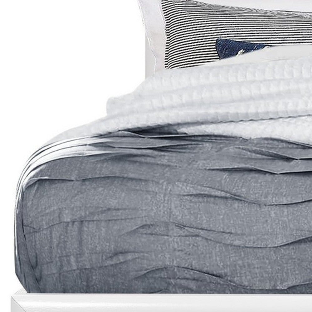 White Solid Wood Lighted Full Bed Frame With Drawers-3