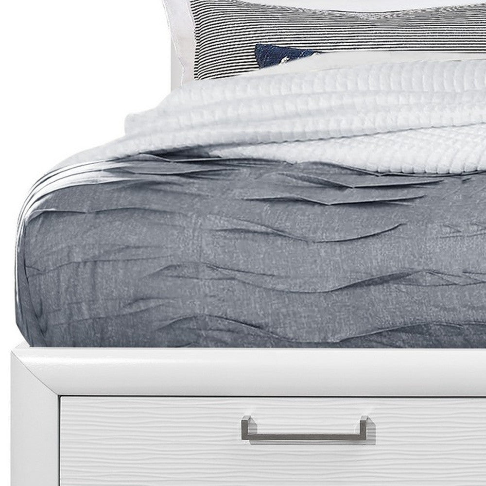 White Solid Wood Lighted Full Bed Frame With Drawers-5