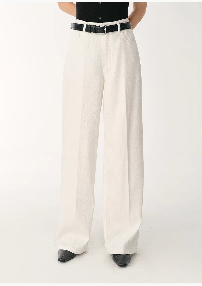 Customized cotton fabric skin-friendly washed drape versatile wide-leg jeans-4