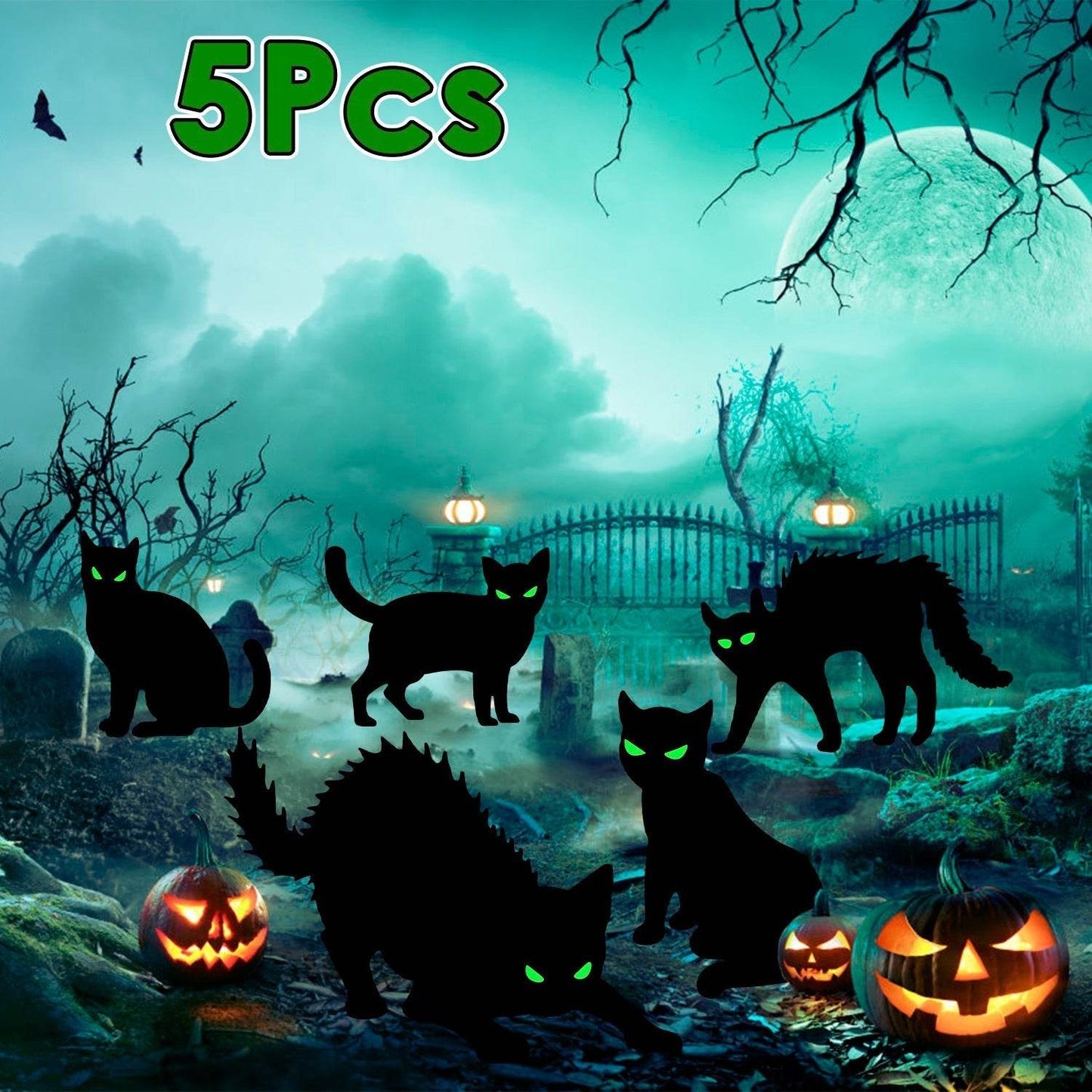6Pcs Skull Or 6Pcs Tomb Or 5Pcs Black Cat Halloween Yard Sign Decorations  Glow In The Dark For Haunted House Garden Yard And Scary Theme Party