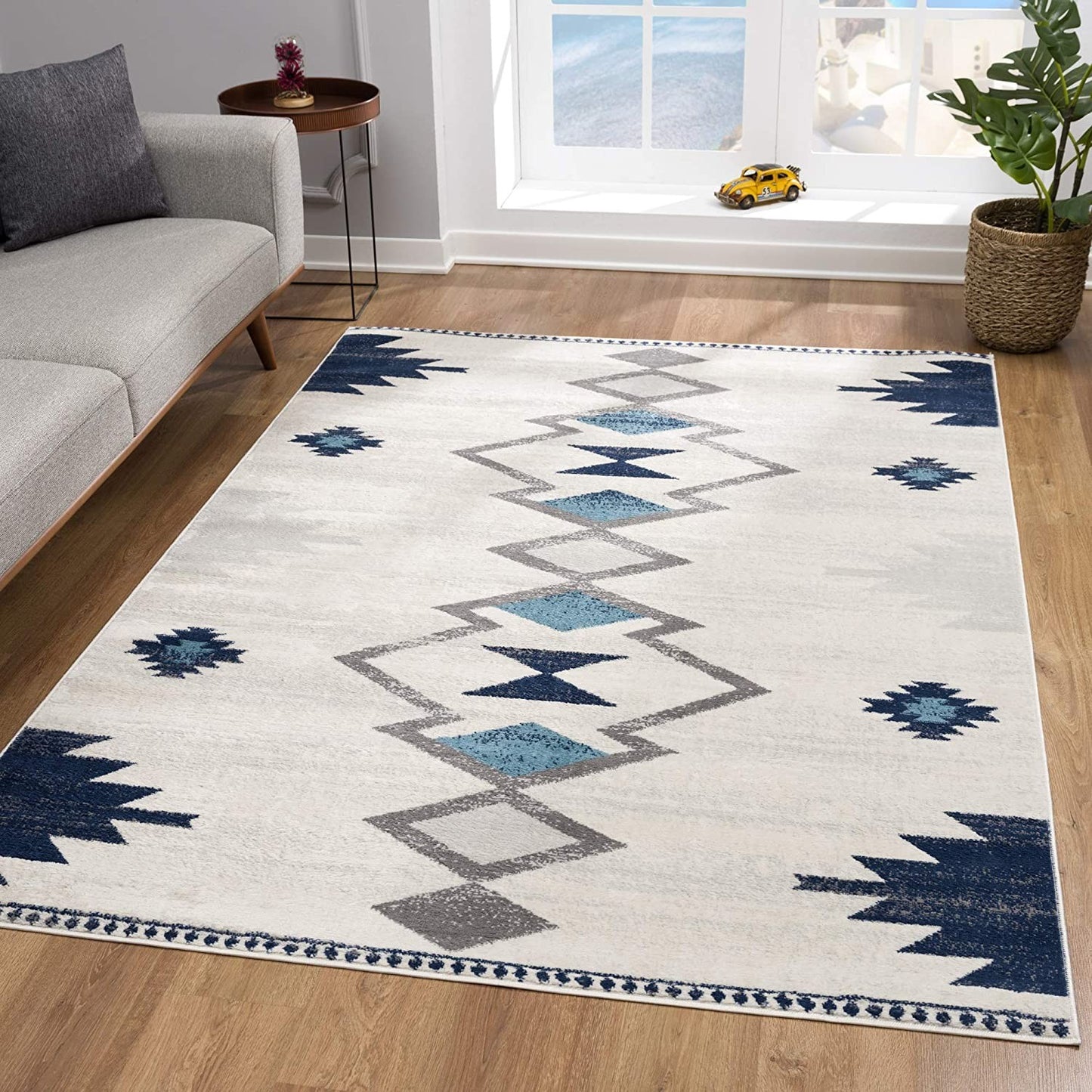 3' X 5' Blue and Ivory Southwestern Area Rug-4