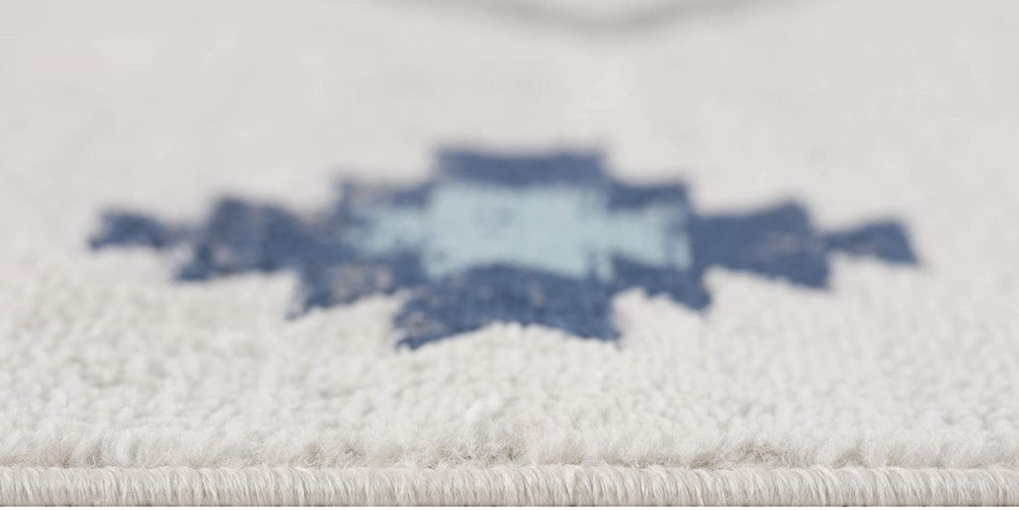 3' X 5' Blue and Ivory Southwestern Area Rug-7