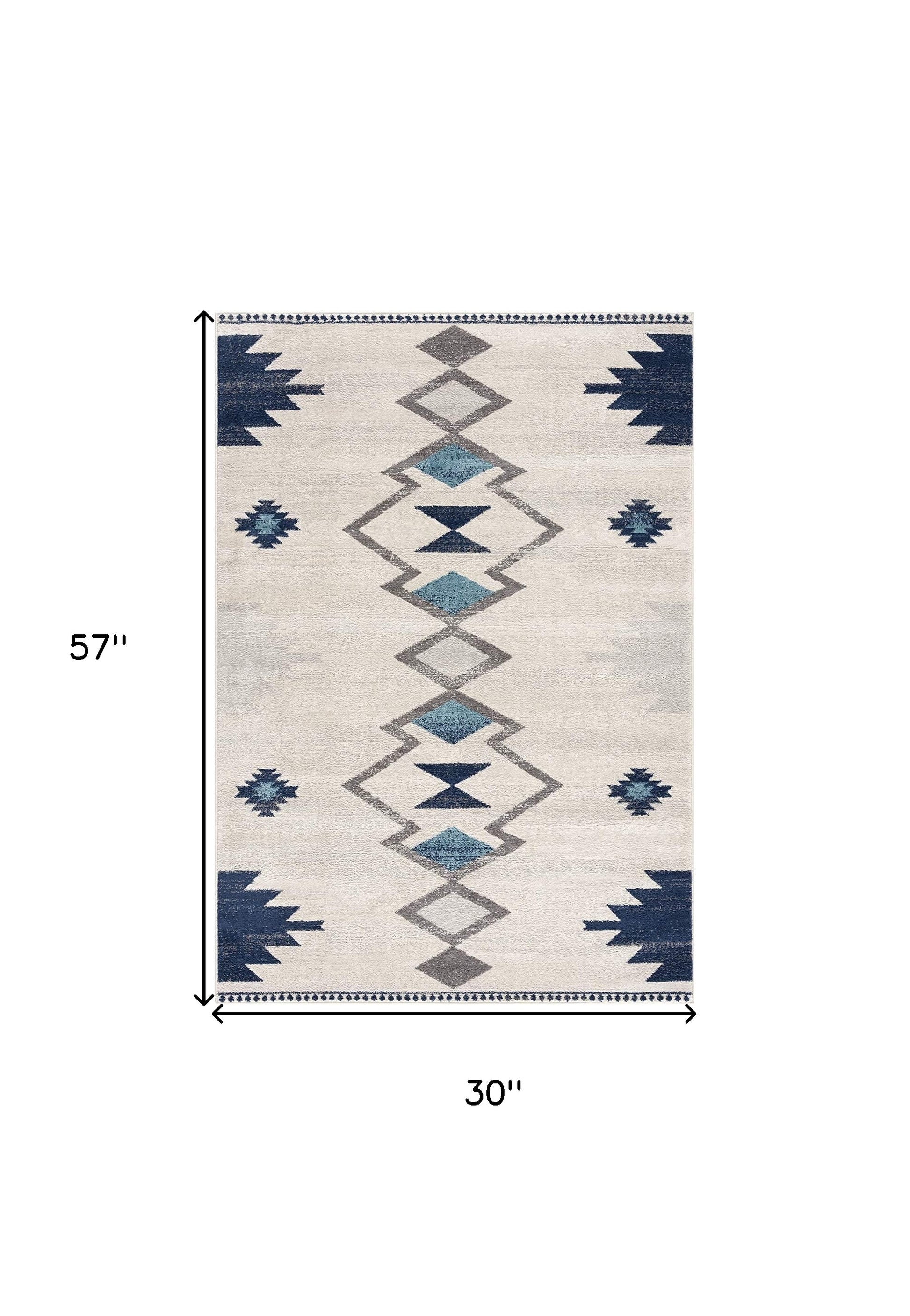 3' X 5' Blue and Ivory Southwestern Area Rug-2