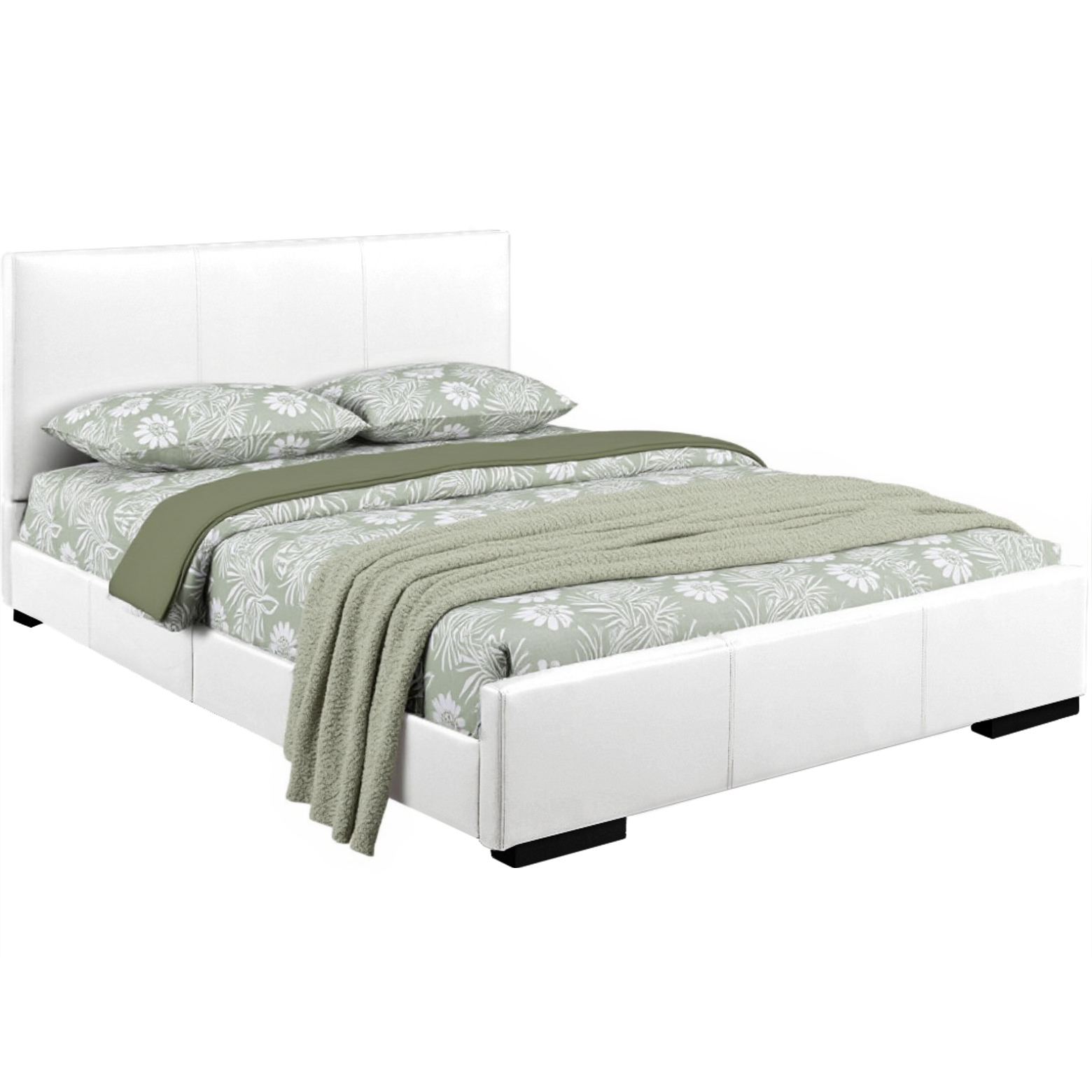 White Faux Leather Queen Bed Frame-1
