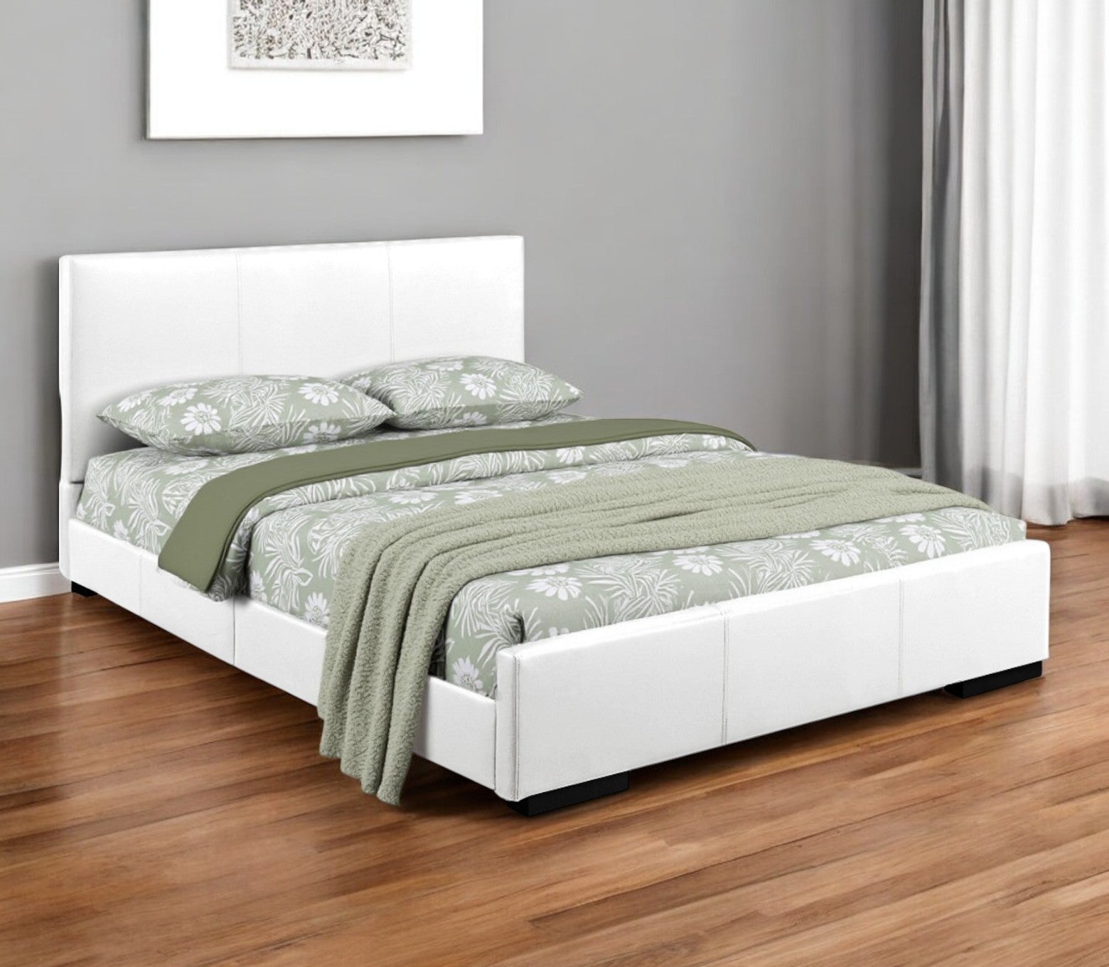 White Faux Leather Queen Bed Frame-0