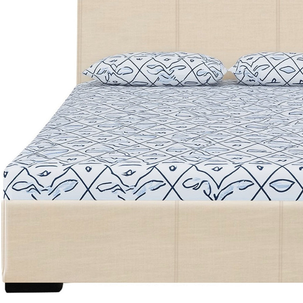 Beige Faux Leather Queen Bed Frame-3