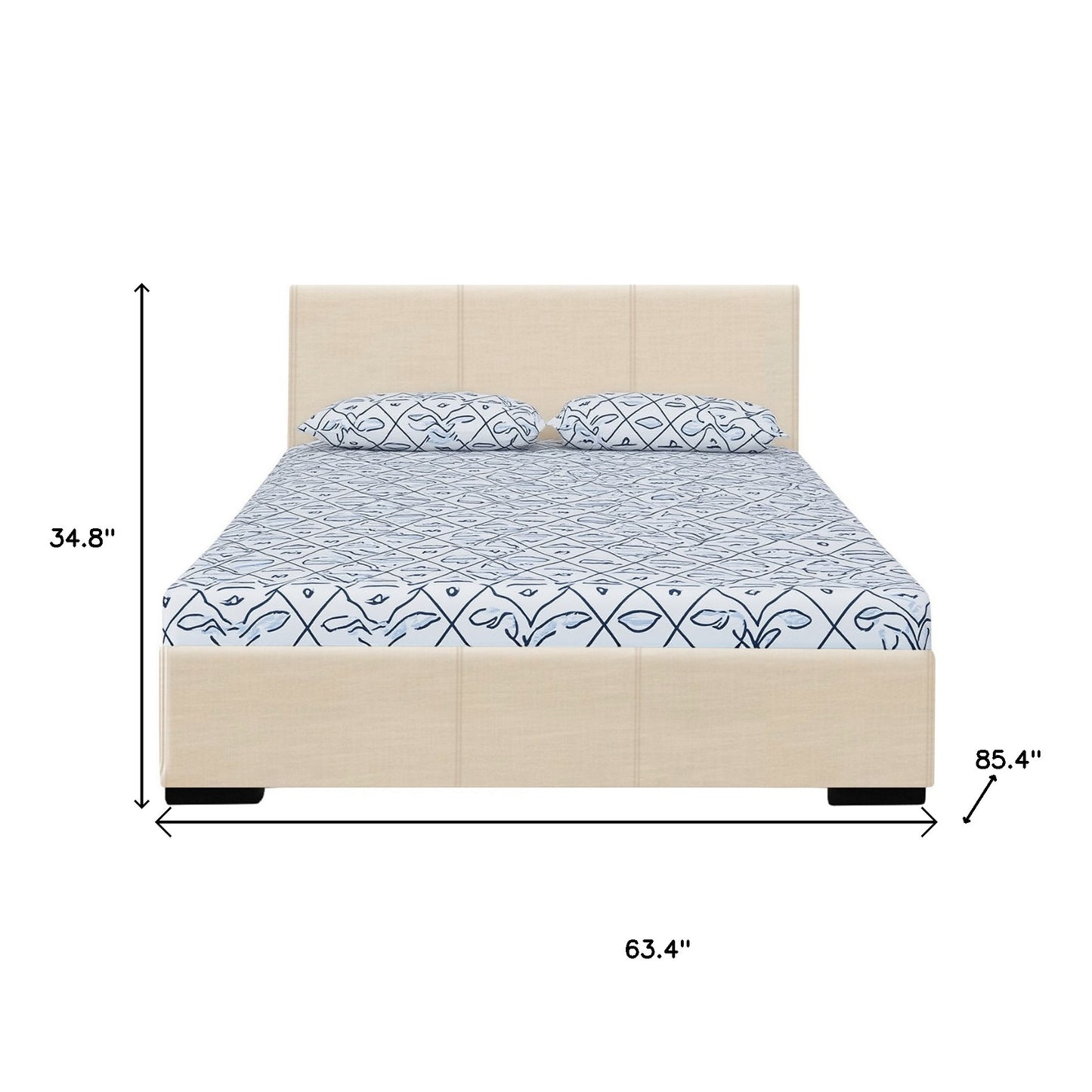 Beige Faux Leather Queen Bed Frame-4