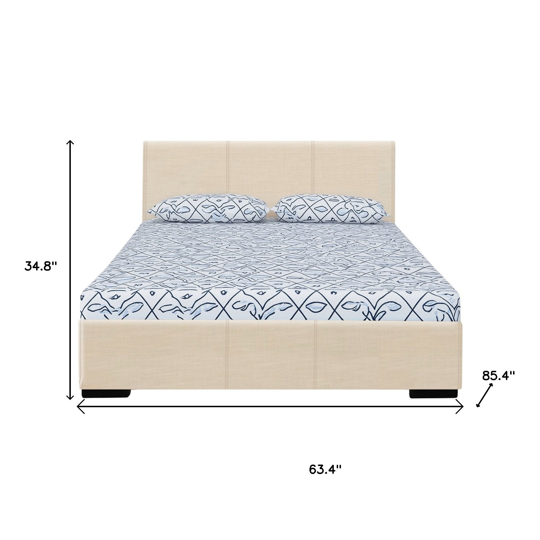 Beige Faux Leather Queen Bed Frame-4