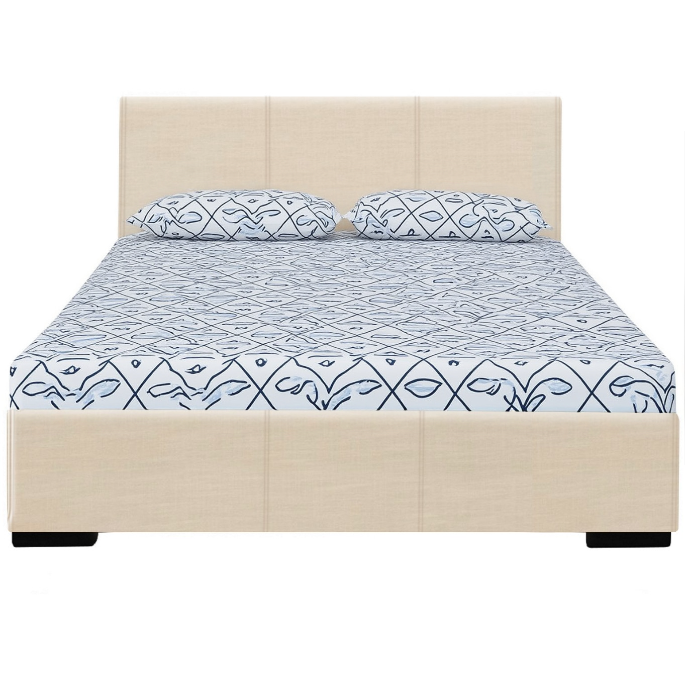 Beige Faux Leather Queen Bed Frame-0