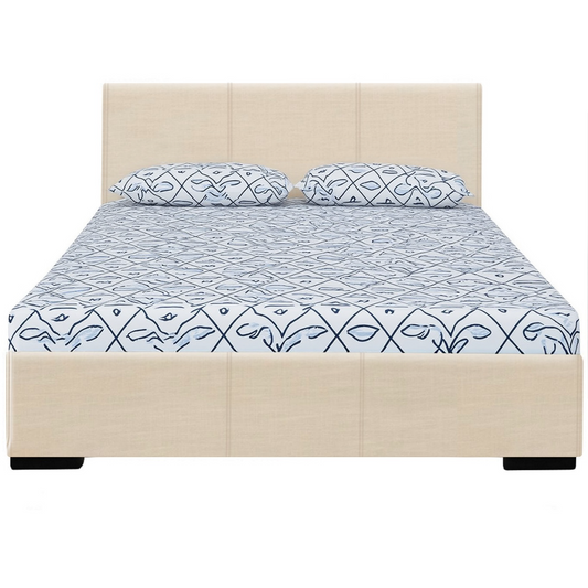Beige Faux Leather Queen Bed Frame-0