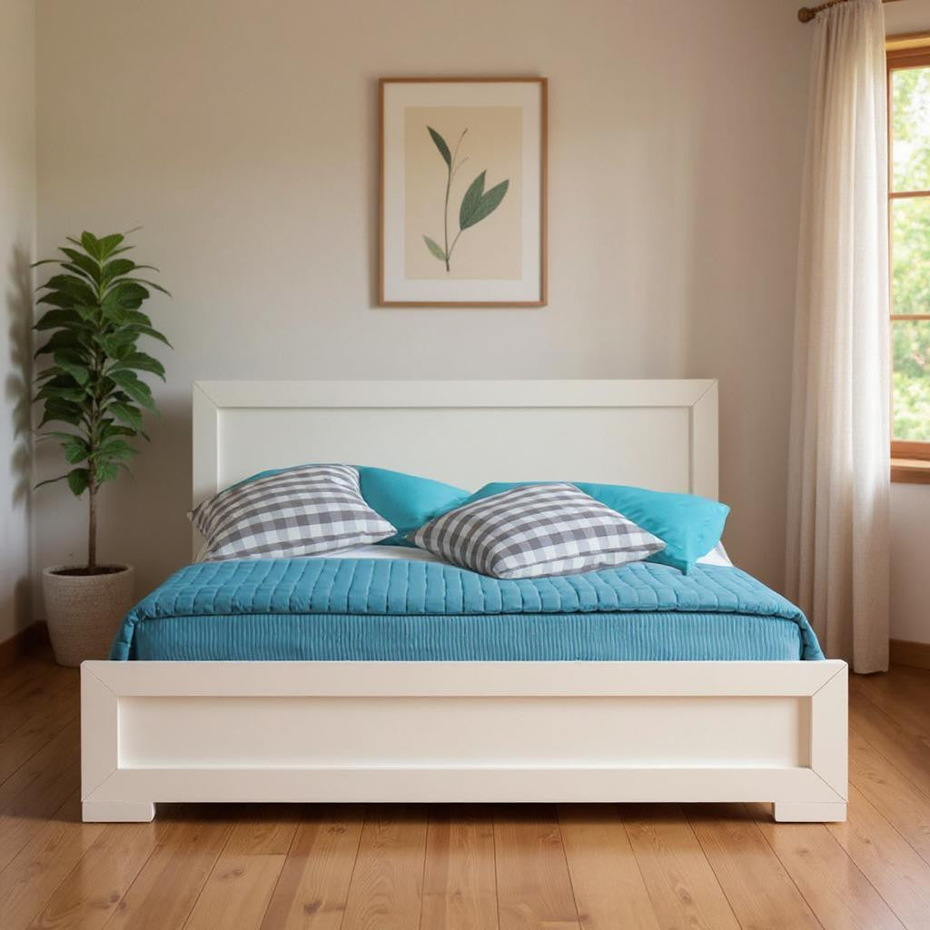 White Wood Twin Platform Bed-0