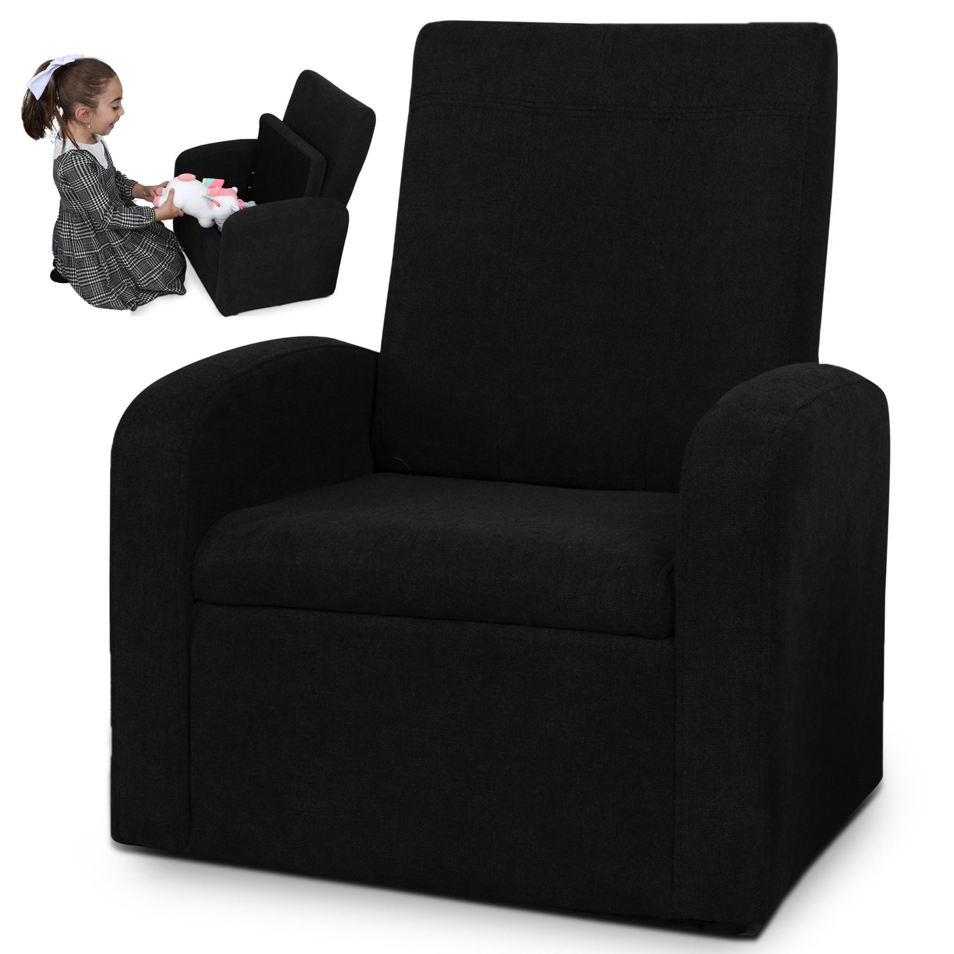 Kids Black Comfy Upholstered Recliner Chair with Storage-2