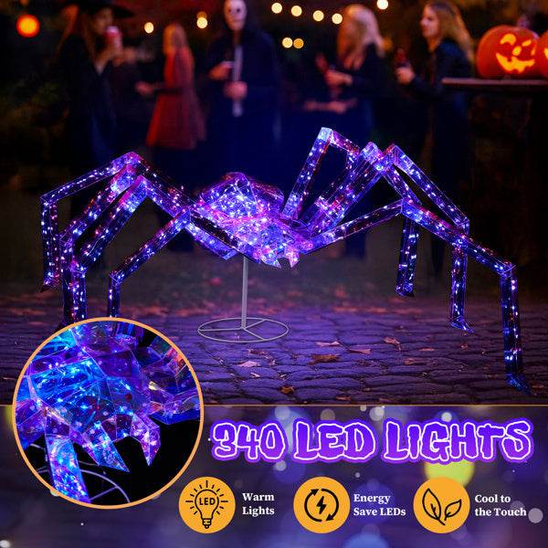 3ft Prism Spider, Illusion, 340 Purple Copper Wire Light, 4.5V 3.6W Halloween Standing Decoration US Specification