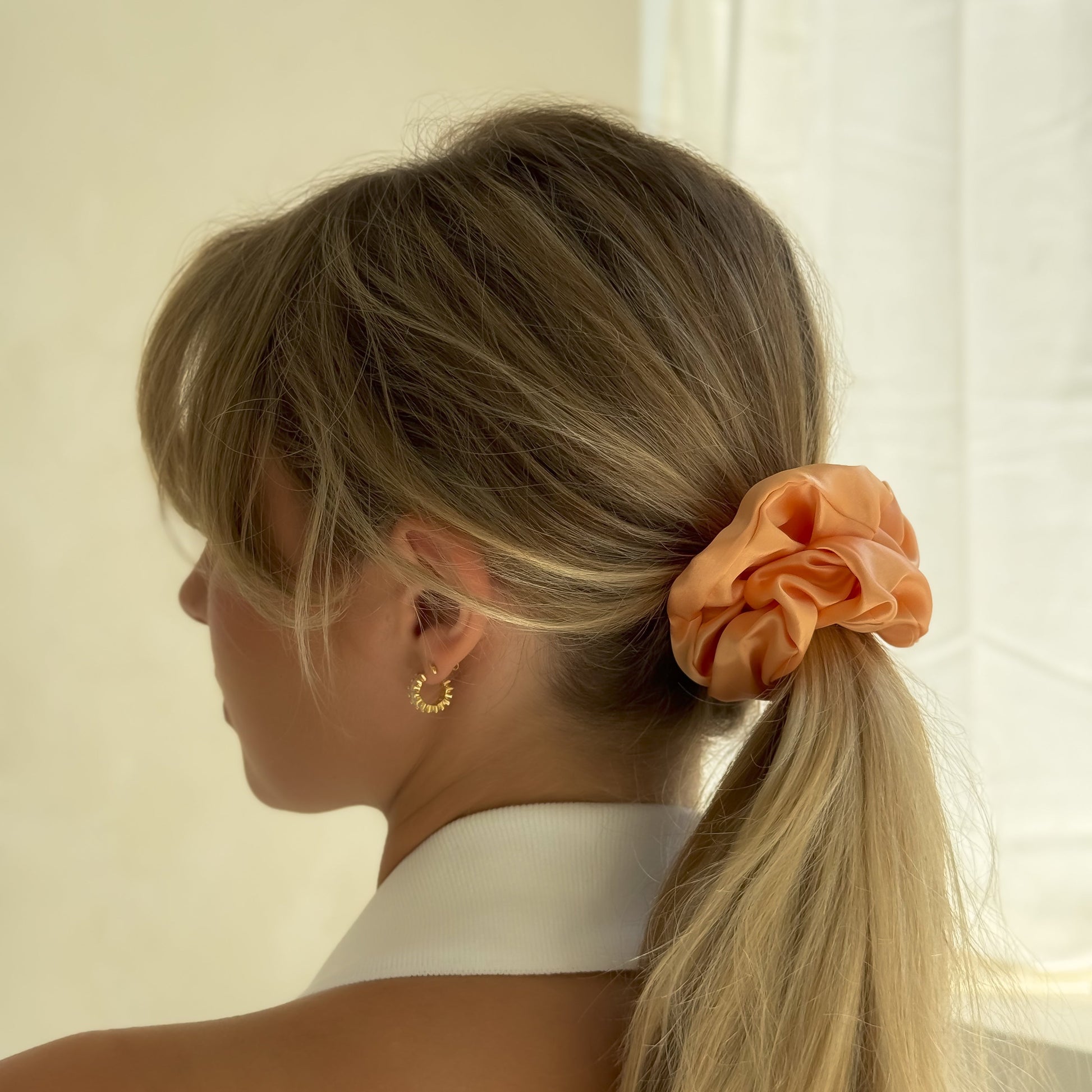 Organic Premium Silk Scrunchie - Peach-2