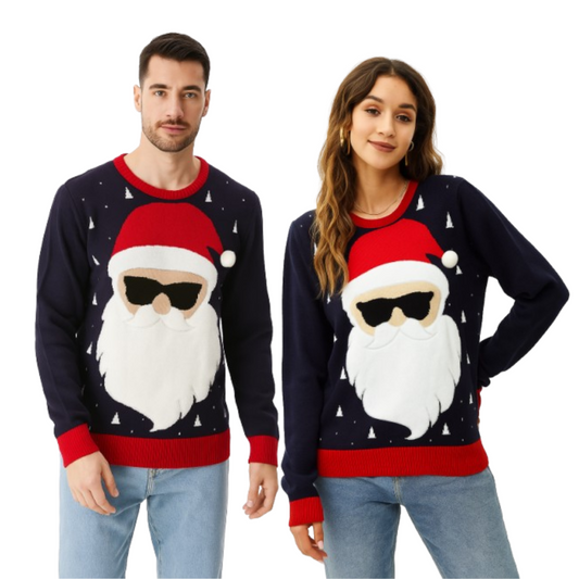Couple - Smart Santa in Shades Sweater with Pom pom