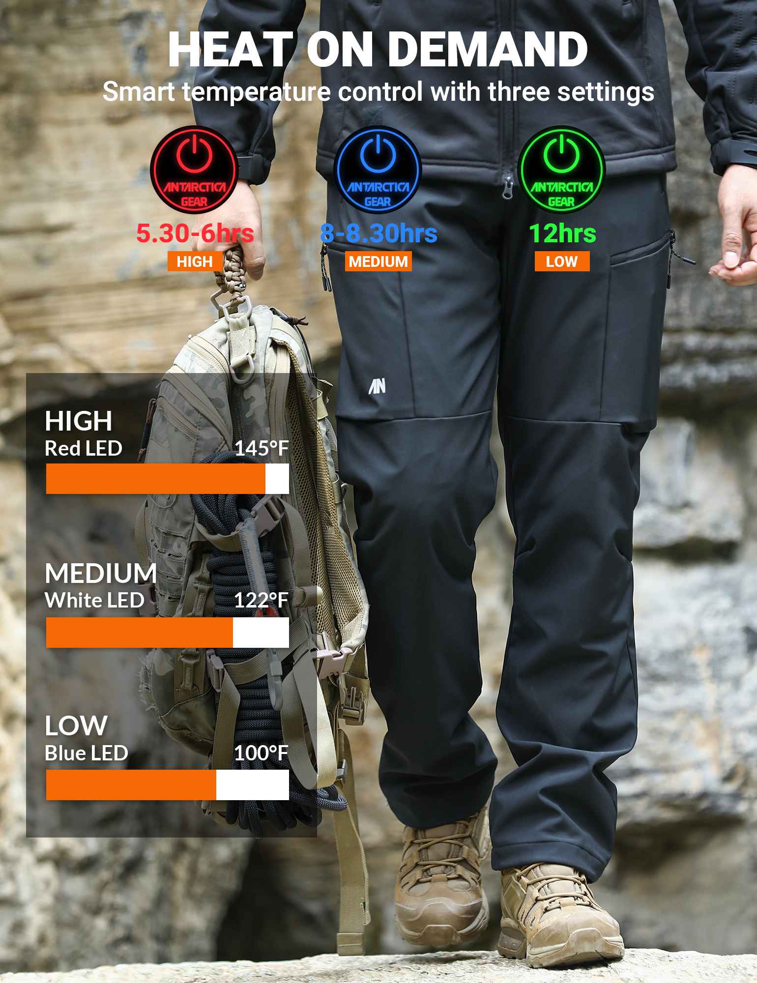ANTARCTICA GEAR Heated Pants for Men, with 12V/20000mAh Battery-3