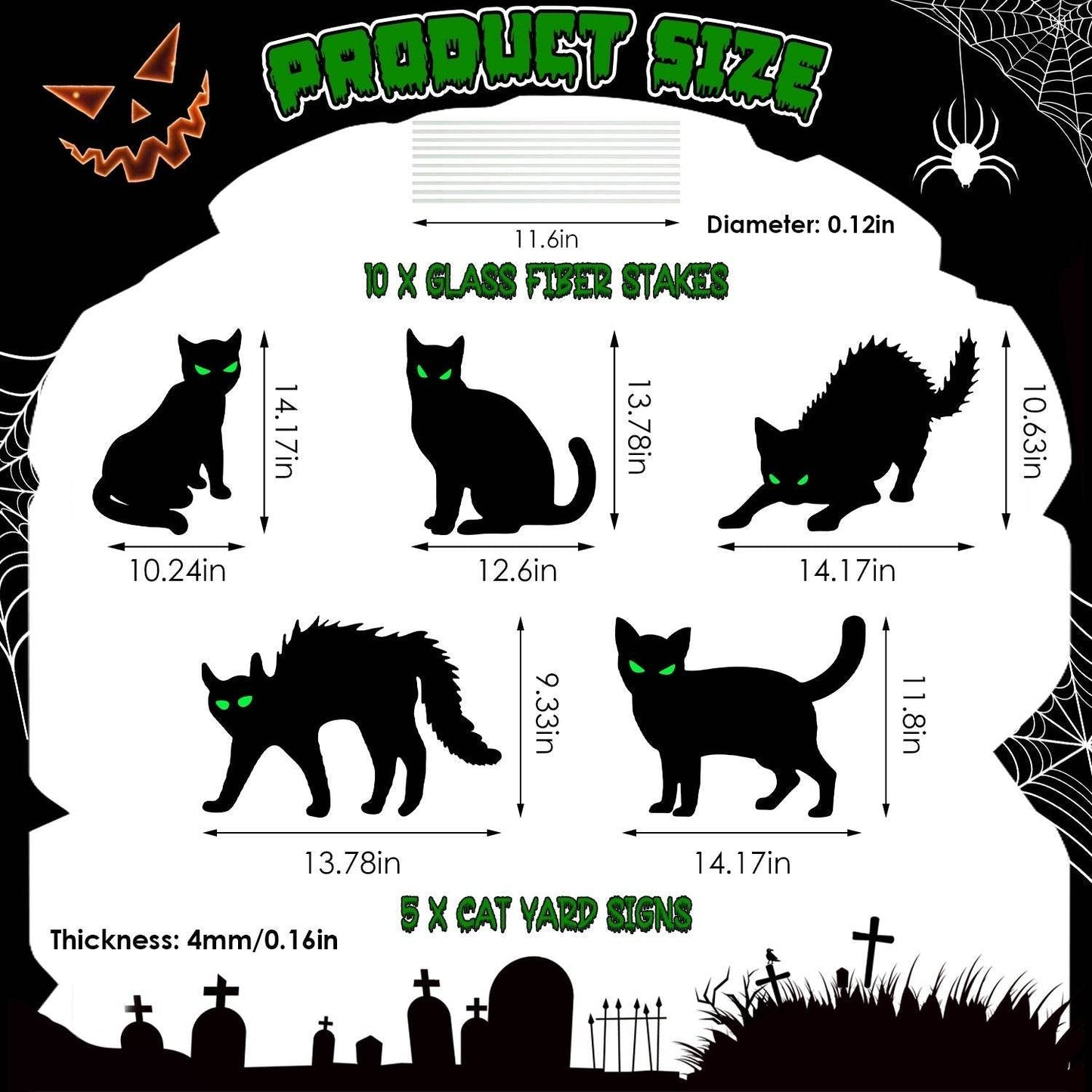 6Pcs Skull Or 6Pcs Tomb Or 5Pcs Black Cat Halloween Yard Sign Decorations  Glow In The Dark For Haunted House Garden Yard And Scary Theme Party