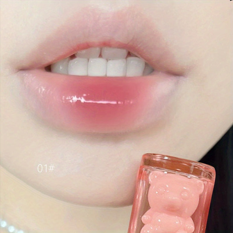 6 Color Lip Glaze, Cute Little Bear, Mirror Gloss, Jelly Lips With Sparkling Light Dew Water, Long-lasting Stain Resistant Transparent Film Forming Lip Gloss, Full Lip Color