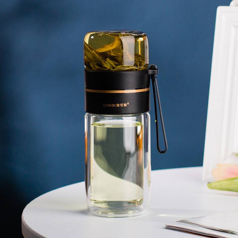 Glass Water Bottle With Tea Infuser Filter Tea Separation Double Wall Glass Bottle Leakproof-5