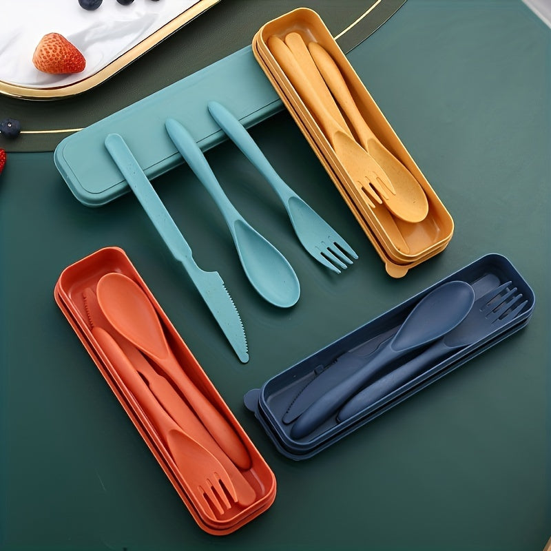 3 In 1 Camping Utensil Set, Reusable Utensils Set With Case, Travel Utensils, Portable Utensils Set, Plastic Case For Travel Picnic Camping Or Daily Use