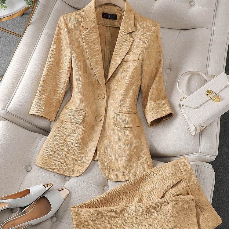 Half Sleeve Blazer And Pant Suit Ladies Women Female Jacket pant suit for women
