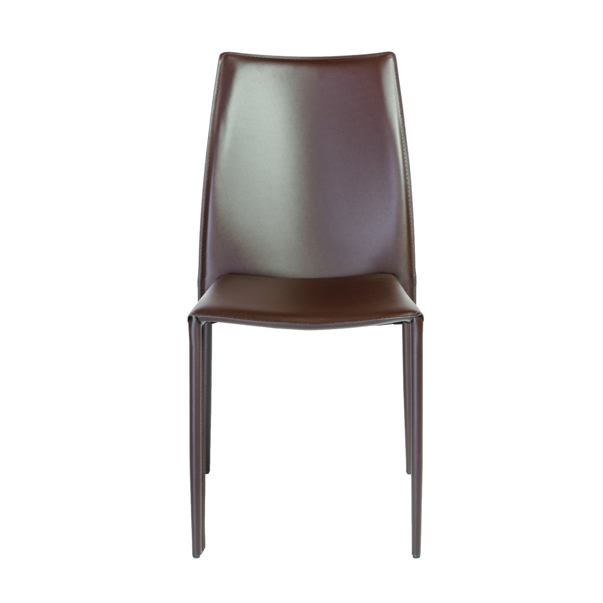 Set of Two Brown Upholstered Leather Dining Side Chairs-2
