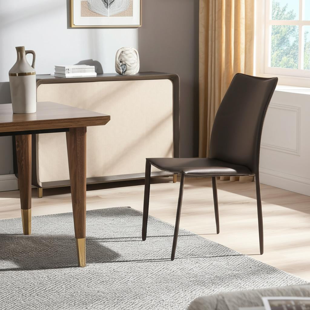 Set of Two Brown Upholstered Leather Dining Side Chairs-4