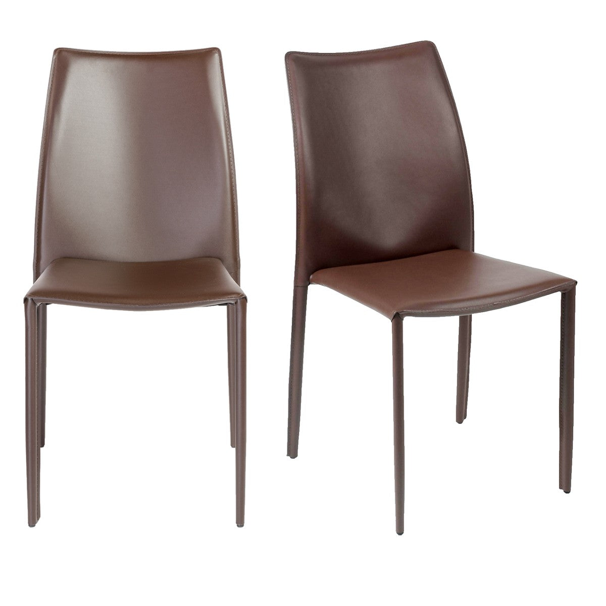 Set of Two Brown Upholstered Leather Dining Side Chairs-1