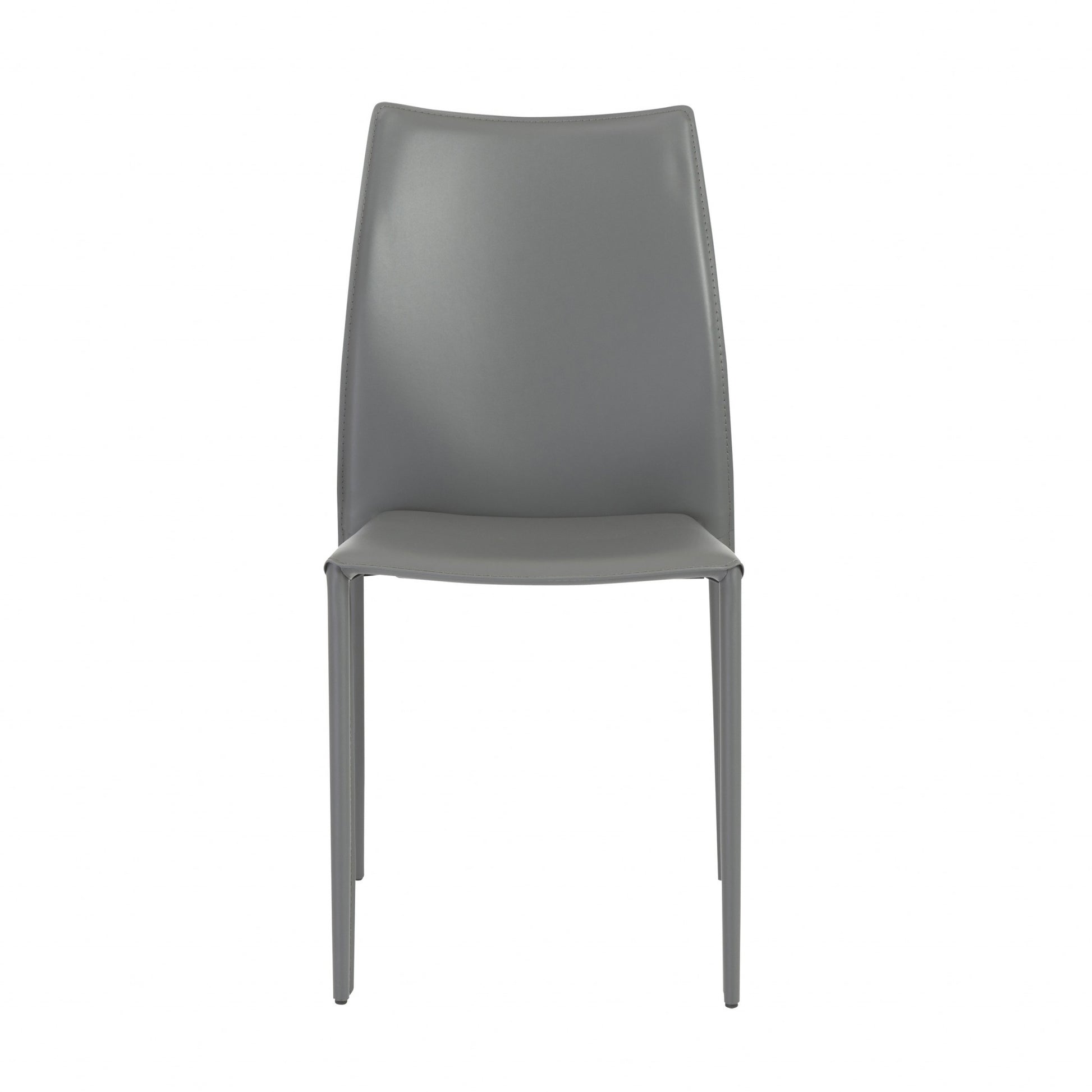 Set of Two Gray Upholstered Leather Dining Side Chairs-2
