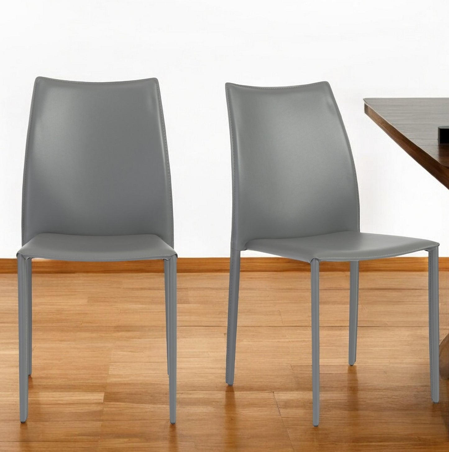 Set of Two Gray Upholstered Leather Dining Side Chairs-0
